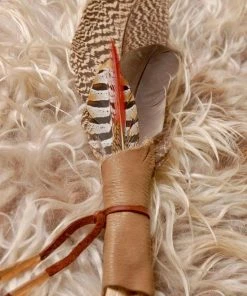 The American Store Native American Collection Palo Santo Smudge Fan, Feather Fan, Smudge Feather Fan, Peacock Feather Fan, Red And Copper Fan, Blessing Feather, Prayer Feather