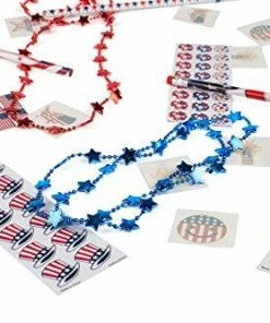 Neliblu Patriotic 4th Of July Themed Party Favor Assortment And Parade Party Pack Bulk Pack Of 144 Prizes Including Patriotic Red White Blue Stickers, Tattoos, Star Necklaces And Pencils Patriotic Theme Party Supplies