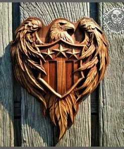 OlegWoodArt Patriotic American Flag Wooden Carved Sign Coat Of Arms Wood Carvig Picture Plaques Decor Art Wall Hanging Patriot Gift Home Decor Custom