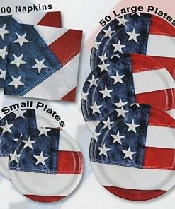 Patriotic Plates Party Pack For 50 Guests; 50 Patriotic Dinner Plates, 50 Patriotic Dessert Plates And 100 Patriotic Luncheon Napkins By Gift Boutique MADE IN THE USA!
