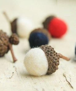 Leboxboutique Patriotic RED WHITE & BLUE Wool Felted Acorns Set Of 24| Boho, Cottage Chic, Woodland, Rustic Accessories
