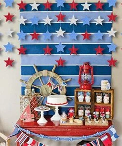 Patriotic Star Party Decorations, Coxeer Star Streamers For 4th Of July Independence Day Decoration(5strands/394 In) Patriotic Theme Party Supplies