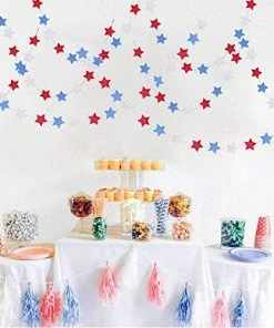 Patriotic Star Party Decorations, Coxeer Star Streamers For 4th Of July Independence Day Decoration(5strands/394 In) Patriotic Theme Party Supplies