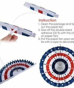 PBPBOX 4th Of July Decorations Paper Fan For Patriotic Decorations, Independence Day Party Supplies