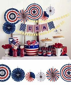 PBPBOX 4th Of July Decorations Paper Fan For Patriotic Decorations, Independence Day Party Supplies