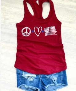 RachelReneDesigns Peace, Love, America Labor Day Tank Top