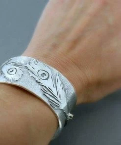 Courtneymariejewelry Accessories Peacock Cuff Bracelet - Peacock Jewelry - Silver Wide Cuff Bracelets For Women, Wide Cuff Bracelet - Cuff Silver Bracelets