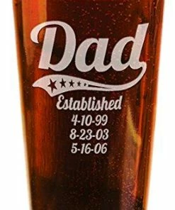 Custom-Engraved-Glasses-by-StockingFactory Personalized Daddy Pub Glass With Kids Birthdates 16 Oz Fathers Day Beer Mug For Grandpa, Dad, Papa, American Dad, Hero, Birthday Christmas Gift Casual Glasses