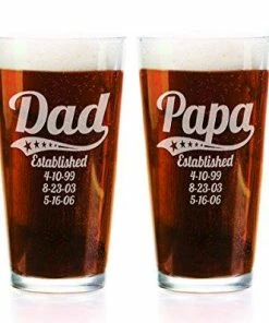 Custom-Engraved-Glasses-by-StockingFactory Personalized Daddy Pub Glass With Kids Birthdates 16 Oz Fathers Day Beer Mug For Grandpa, Dad, Papa, American Dad, Hero, Birthday Christmas Gift Casual Glasses
