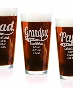 Custom-Engraved-Glasses-by-StockingFactory Personalized Daddy Pub Glass With Kids Birthdates 16 Oz Fathers Day Beer Mug For Grandpa, Dad, Papa, American Dad, Hero, Birthday Christmas Gift Casual Glasses