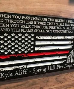 Online American Store Personalized Firefighter Gift For Him Thin Red Line American Flag Christmas Custom Sign Rustic Home Decor Graduation Fathers Day Isaiah 43:2 Concealment Flags