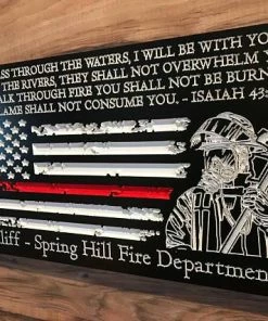 Online American Store Personalized Firefighter Gift For Him Thin Red Line American Flag Christmas Custom Sign Rustic Home Decor Graduation Fathers Day Isaiah 43:2 Concealment Flags