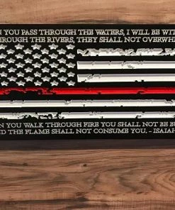 Online American Store Personalized Firefighter Gift For Him Thin Red Line American Flag Christmas Custom Sign Rustic Home Decor Graduation Fathers Day Isaiah 43:2 Concealment Flags