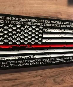 Online American Store Personalized Firefighter Gift For Him Thin Red Line American Flag Christmas Custom Sign Rustic Home Decor Graduation Fathers Day Isaiah 43:2 Concealment Flags