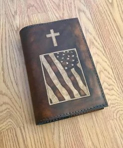 The American Store Religious Bible Covers & Accessories Personalized Leather Bible Cover, King James Bible Included, Handmade Leather Bible, Christian Gift, Christian Cross, American Flag, USA
