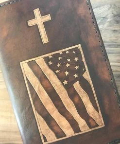 The American Store Religious Bible Covers & Accessories Personalized Leather Bible Cover, King James Bible Included, Handmade Leather Bible, Christian Gift, Christian Cross, American Flag, USA