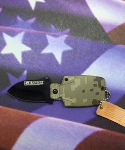 Online American Store Military Clothing & Accessories Personalized Pocket Knife Keychain, Hand Stamped Leather Tag, Military Gifts, Groomsmen Gift, Gift For Him, Spring Assisted, With Belt Clip