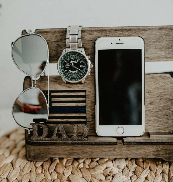 MyHandicraftStudio Personalized Thin Blue Line Wood Docking Station, Police Officer Gifts, American Flag, Personalized Gift For Men, Custom Gift For Him, Mens Accessories 5 MyHandicraftStudio Personalized Thin Blue Line Wood Docking Station, Police Officer Gifts, American Flag, Personalized Gift For Men, Custom Gift For Him, Mens Accessories