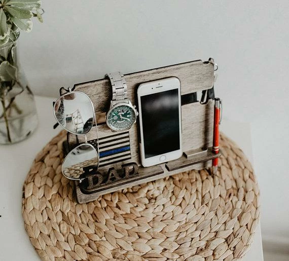 MyHandicraftStudio Personalized Thin Blue Line Wood Docking Station, Police Officer Gifts, American Flag, Personalized Gift For Men, Custom Gift For Him, Mens Accessories 6 MyHandicraftStudio Personalized Thin Blue Line Wood Docking Station, Police Officer Gifts, American Flag, Personalized Gift For Men, Custom Gift For Him, Mens Accessories