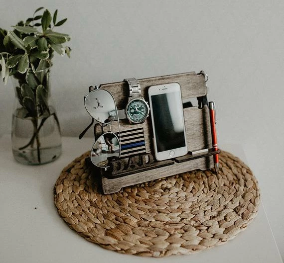 MyHandicraftStudio Personalized Thin Blue Line Wood Docking Station, Police Officer Gifts, American Flag, Personalized Gift For Men, Custom Gift For Him, Mens Accessories 7 MyHandicraftStudio Personalized Thin Blue Line Wood Docking Station, Police Officer Gifts, American Flag, Personalized Gift For Men, Custom Gift For Him, Mens Accessories