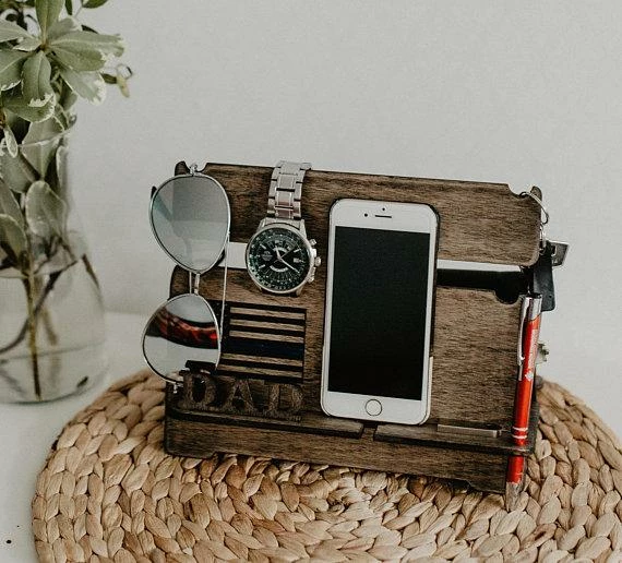 MyHandicraftStudio Personalized Thin Blue Line Wood Docking Station, Police Officer Gifts, American Flag, Personalized Gift For Men, Custom Gift For Him, Mens Accessories 8 MyHandicraftStudio Personalized Thin Blue Line Wood Docking Station, Police Officer Gifts, American Flag, Personalized Gift For Men, Custom Gift For Him, Mens Accessories