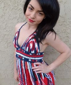 GabysSchaufenster Red White Blue Crochet Halter Top - Patriotic Top - 4th Of July - American Flag Top - Festival Top - Hippie - Bohemian - Summer Fashion Women Clothing