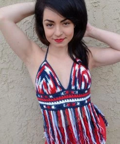 GabysSchaufenster Red White Blue Crochet Halter Top - Patriotic Top - 4th Of July - American Flag Top - Festival Top - Hippie - Bohemian - Summer Fashion Women Clothing