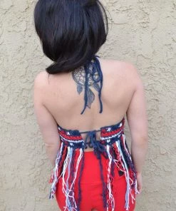 GabysSchaufenster Red White Blue Crochet Halter Top - Patriotic Top - 4th Of July - American Flag Top - Festival Top - Hippie - Bohemian - Summer Fashion Women Clothing