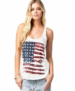 REINDEAR Fashion Women Patriotic American Flag Print Lace Camisole Tank Top US Seller