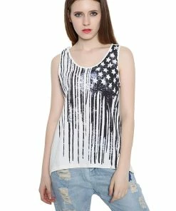 REINDEAR Fashion Women Patriotic American Flag Print Lace Camisole Tank Top US Seller