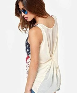 REINDEAR Fashion Women Patriotic American Flag Print Lace Camisole Tank Top US Seller
