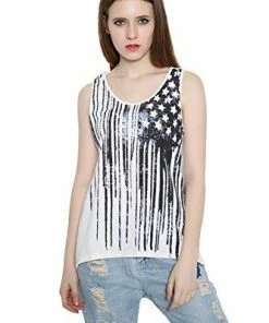 REINDEAR Fashion Women Patriotic American Flag Print Lace Camisole Tank Top US Seller