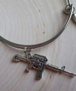 HuntFishMaine Accessories Rifle Bangle Bracelet With Bullet And American Flag