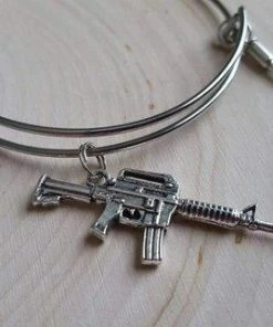 HuntFishMaine Accessories Rifle Bangle Bracelet With Bullet And American Flag