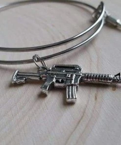 HuntFishMaine Accessories Rifle Bangle Bracelet With Bullet And American Flag