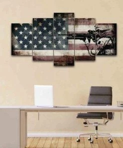 EdgyPatriots Rustic American Flag With Soldiers #1 - Army Rangers- Military Art- Patriotic Wall Art- Navy Seals- Army Wall Decor- US Marines- Canvas