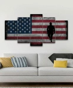 EdgyPatriots Rustic American Flag With Soldiers #2 - Army Rangers- Military Art- Patriotic Wall Art- Navy Seals- Army Wall Decor- US Marines- Canvas