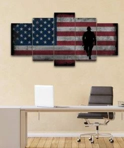 EdgyPatriots Rustic American Flag With Soldiers #2 - Army Rangers- Military Art- Patriotic Wall Art- Navy Seals- Army Wall Decor- US Marines- Canvas