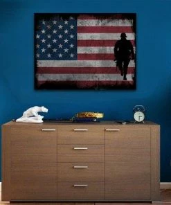 EdgyPatriots Rustic American Flag With Soldiers #2 - Army Rangers- Military Art- Patriotic Wall Art- Navy Seals- Army Wall Decor- US Marines- Canvas