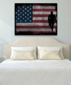 EdgyPatriots Rustic American Flag With Soldiers #2 - Army Rangers- Military Art- Patriotic Wall Art- Navy Seals- Army Wall Decor- US Marines- Canvas