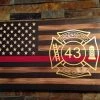 The American Store Rustic Flag -Wooden Flag - American Flag - Flag With Red Line - Fireman Flag- Firefighter Gift - Vinyl Maltese Cross -firefighter Graduation