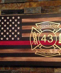 The American Store Rustic Flag -Wooden Flag - American Flag - Flag With Red Line - Fireman Flag- Firefighter Gift - Vinyl Maltese Cross -firefighter Graduation