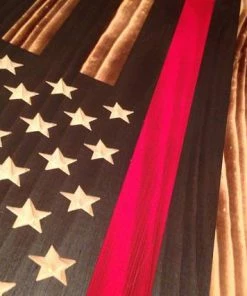 The American Store Rustic Flag -Wooden Flag - American Flag - Flag With Red Line - Fireman Flag- Firefighter Gift - Vinyl Maltese Cross -firefighter Graduation