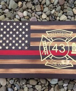 The American Store Rustic Flag -Wooden Flag - American Flag - Flag With Red Line - Fireman Flag- Firefighter Gift - Vinyl Maltese Cross -firefighter Graduation
