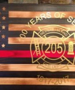 The American Store Rustic Flag -Wooden Flag - American Flag - Flag With Red Line - Fireman Flag- Firefighter Gift - Vinyl Maltese Cross -firefighter Graduation