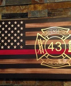 The American Store Rustic Flag -Wooden Flag - American Flag - Flag With Red Line - Fireman Flag- Firefighter Gift - Vinyl Maltese Cross -firefighter Graduation