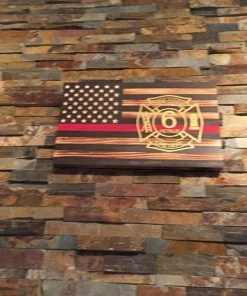 The American Store Rustic Flag -Wooden Flag - American Flag - Flag With Red Line - Fireman Flag- Firefighter Gift - Vinyl Maltese Cross -firefighter Graduation
