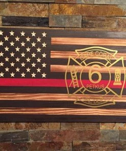 The American Store Rustic Flag -Wooden Flag - American Flag - Flag With Red Line - Fireman Flag- Firefighter Gift - Vinyl Maltese Cross -firefighter Graduation