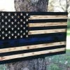 Onlineamericanstore Concealment Flags Rustic Wooden American Flag With A Thin Blue Line