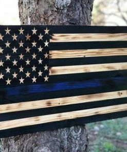 Onlineamericanstore Concealment Flags Rustic Wooden American Flag With A Thin Blue Line